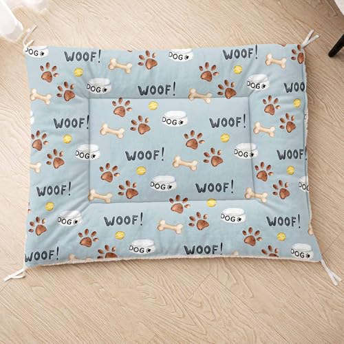 HOSIMA Hundebett, Haustiermatte Hundematte mit Cartoon-Knochen-Aufdruck, Weiche Waschbare Katzenmatte, Unterseite aus Lammfell kann an Haustierbett Gebunden Werden (AF001 S) von HOSIMA