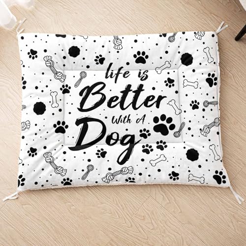 HOSIMA Hundebett, Haustiermatte Hundematte mit Cartoon-Knochen-Aufdruck, Weiche Waschbare Katzenmatte, Unterseite aus Lammfell kann an Haustierbett Gebunden Werden (AF005 M) von HOSIMA
