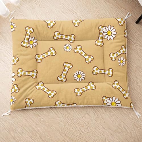 HOSIMA Hundebett, Haustiermatte Hundematte mit Cartoon-Knochen-Aufdruck, Weiche Waschbare Katzenmatte, Unterseite aus Lammfell kann an Haustierbett Gebunden Werden (AG049 M) von HOSIMA