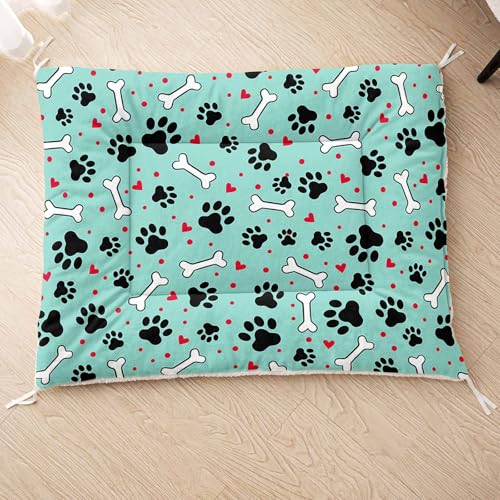 HOSIMA Hundebett, Haustiermatte Hundematte mit Cartoon-Knochen-Aufdruck, Weiche Waschbare Katzenmatte, Unterseite aus Lammfell kann an Haustierbett Gebunden Werden (AI002 S) von HOSIMA