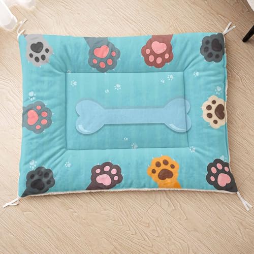HOSIMA Hundebett, Haustiermatte Hundematte mit Cartoon-Knochen-Aufdruck, Weiche Waschbare Katzenmatte, Unterseite aus Lammfell kann an Haustierbett Gebunden Werden (AP001 M) von HOSIMA