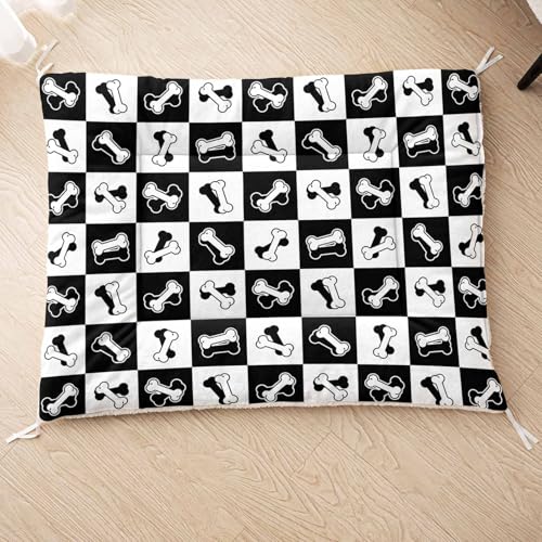 HOSIMA Hundebett, Haustiermatte Hundematte mit Cartoon-Knochen-Aufdruck, Weiche Waschbare Katzenmatte, Unterseite aus Lammfell kann an Haustierbett Gebunden Werden (AP004 M) von HOSIMA