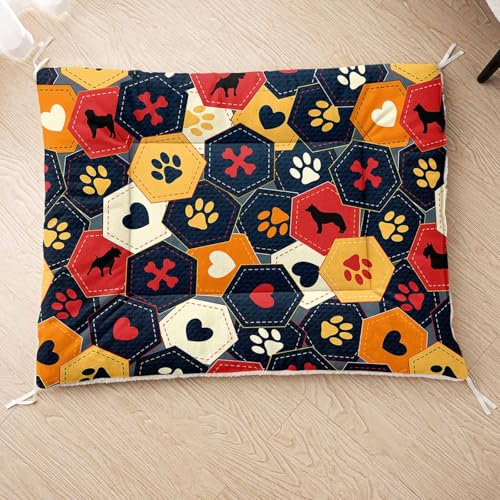 HOSIMA Hundebett, Haustiermatte Hundematte mit Cartoon-Knochen-Aufdruck, Weiche Waschbare Katzenmatte, Unterseite aus Lammfell kann an Haustierbett Gebunden Werden (AP005 S) von HOSIMA
