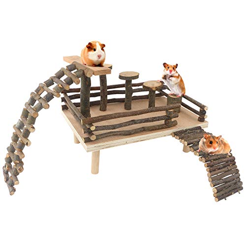 HOSUKKO Hamster-Kletterspielzeug, Holz-Hamster-Spielaktivitäten-Set, Hamster-Aktivitätsspielplatz, Klettern, Plattform, Kauspielzeug für Hamster, kleine Haustiere (D-Spielplatz mit großer Brücke) von HOSUKKO