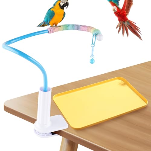 Verstellbarer Vogel-Sitzständer, Schreibtisch-Ständer für Papageien, Trainingsständer mit Tablett, leicht zu reinigen, Vogel-Tischplattform, Spielzeug, Sittiche, Spielplatz für Lovebirds Tauben von HOSUKKO