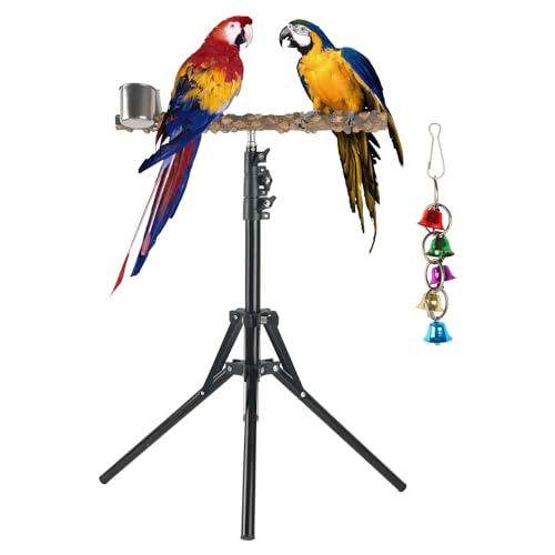 Verstellbarer Vogelsitzständer, 40,6-157,7 cm höhenverstellbarer Vogel-Trainings-Sitzstange mit Futterbechern und Schaukelspielzeug, natürliches Pfefferholz, Papageien-Sitzstange Spielzeug für kleine Verstellbarer Vogelsitzständer, 40,6-157,7 cm höhenverstellbarer Vogel-Trainings-Sitzstange mit Futterbechern und Schaukelspielzeug, natürliches Pfefferholz, Papageien-Sitzstange Spielzeug für kleine von HOSUKKO