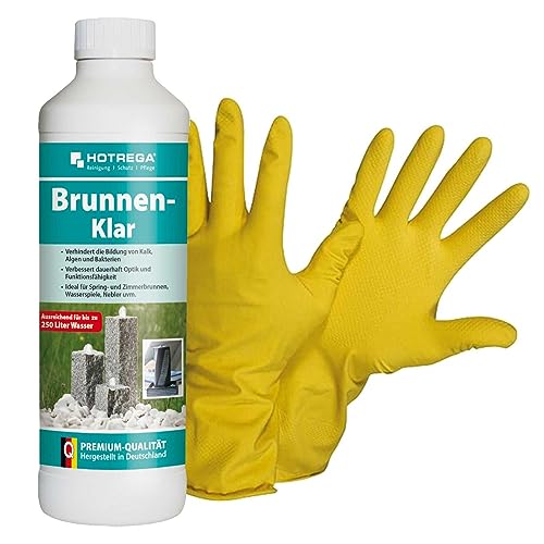 HOTREGA Brunnen-Klar | Brunnenreiniger gegen Kalk Algen und Bakterien | für Innen- und Außenbereich | geeignet für Zier- und Gartenanlagen (500ml + Handschuhe) von HOTREGA