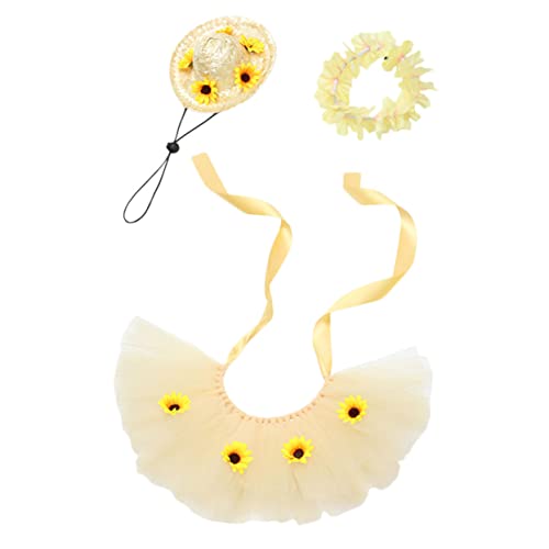HOUDERCO 1 Satz Haustierkleidung Hawaii-Party Haustierhut Haustierparty Haustierhalsband Katzenkostüme für Haustiere Hund Haustierzubehör Festival-Kostüm-Kit für Haustiere Gras Yellow von HOUDERCO