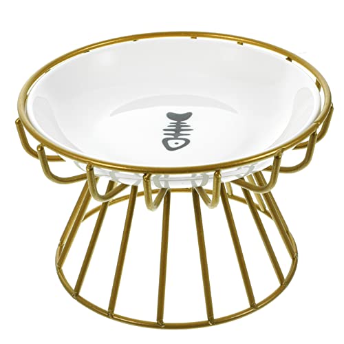 HOUDERCO 1Satz Erhöhte Katzenfütterungsschale aus Keramik mit Metallständer Erbrechen Fischknochen Schale Goldener für Komfortables Fressen HOUDERCO 1Satz Erhöhte Katzenfütterungsschale aus Keramik mit Metallständer Erbrechen Fischknochen Schale Goldener für Komfortables Fressen von HOUDERCO
