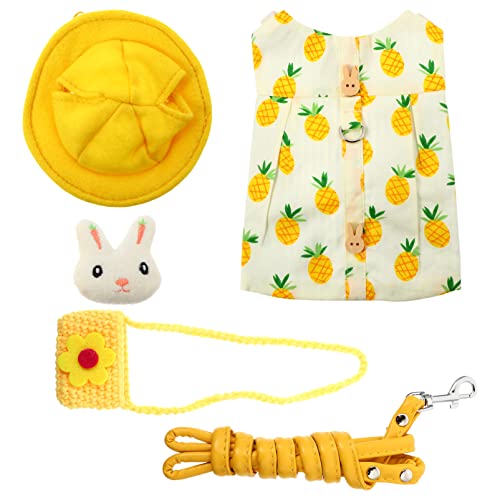 HOUDERCO 1Satz Haustier Kaninchen Geschirr Set mit Leine Hübscher Hut und Tasche Gelb für Kleine Hasen Bequem Hochwertiger für Ausflüge Geeignet von HOUDERCO