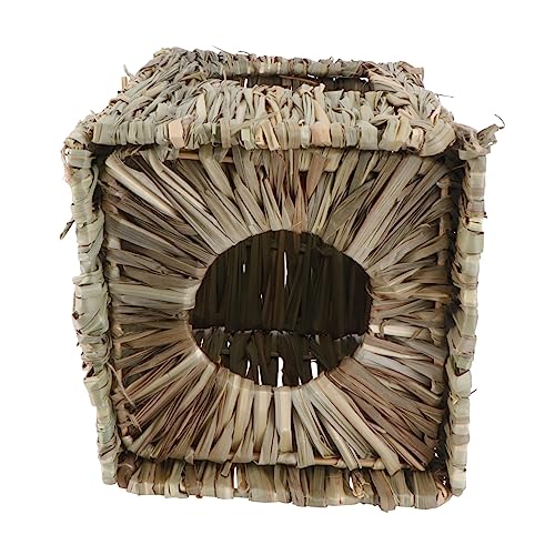 HOUDERCO 1Stück Faltbares Kaninchenhaus aus Handgewebtem Naturstroh für Haustiere Gemütliches Schlafnest für Kaninchen Meerschweinchen und von HOUDERCO