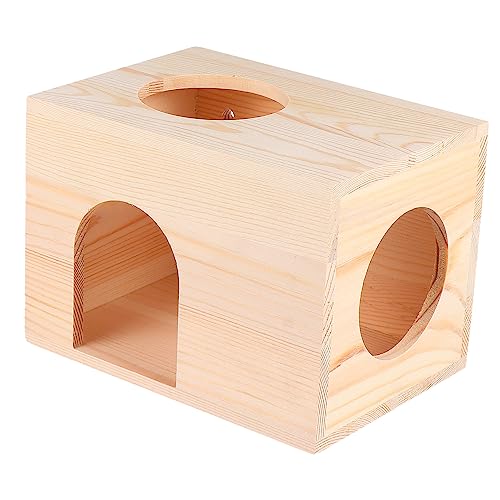 HOUDERCO 1Stück Haustier Futterhaus aus Holz für Hamster Eichhörnchen und Meerschweinchen Tierfreundlicher Futterspender Leicht zu Reinigen Langlebig und Tragbar für Kleine Haustiere von HOUDERCO