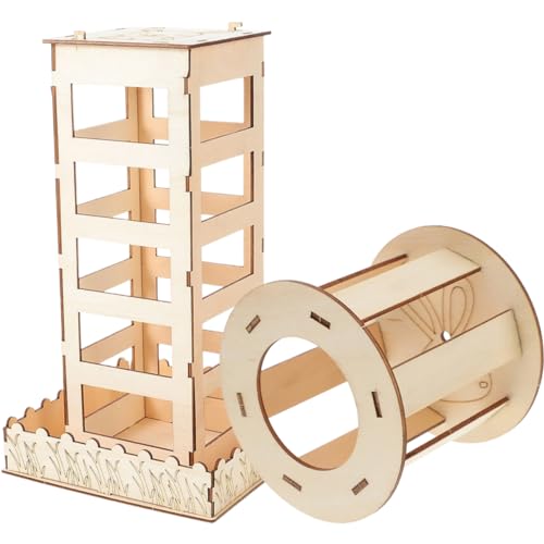 HOUDERCO 2 Stück Strohkäfig klein Heu Zubehör Nahrungssuche drinnen Futterstation für Hasen Kaninchenfutterstation Hasenfutterstation Futterspender für Kaninchen Hasenversorgungen hölzern von HOUDERCO