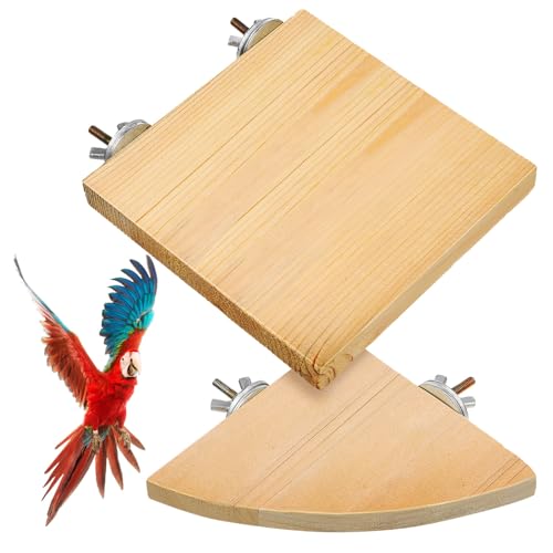 HOUDERCO 2 Stück Vogel Sitzstangen Plattform aus Holz Flache Standfläche zum Kauen und Trainieren für Papageien Wellensittiche Kanarienvögel Käfigzubehör Einfache Installation von HOUDERCO