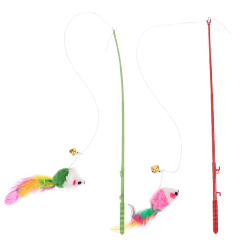 HOUDERCO 2Stücke Katzen Teaser Sticks Kreatives Katzenspielzeug für Interaktive Spiele Leicht und Tragbar Fördert Bewegung und Beschäftigung Ihrer Katze für Spaß und Stressabbau von HOUDERCO