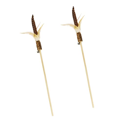 HOUDERCO 2Stücke Katzen Teaser mit und Holzstab Interaktives Katzenspielzeug zur Beschäftigung und Stressreduktion für Gesunde Katzenaktivität von HOUDERCO