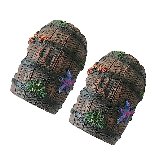 HOUDERCO 2Stücke Künstliche Weinfass Aquarium Dekoration Resin Ornamente Für Fischtankverstecke Sichere Aquariendekoration Für Fische Und Aquariengestaltung von HOUDERCO