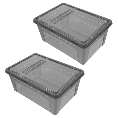 HOUDERCO 2er-Packung Reptilienterrarium Spinne Container Schneckengehege Lebensraum Inkubator Futterbehälter Füttern Gehege Für Reptilien Lebensraum Futterkästen Geckobecken Grey Plastik von HOUDERCO