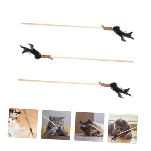 HOUDERCO 3 Stück Teiliges Katzenspielzeug Holzstab mit Federn und Glocken Interaktives Multifunktionales Katzenangel Aktivitätsförderung und Stressreduzierendem Spielspaß für Katzen von HOUDERCO