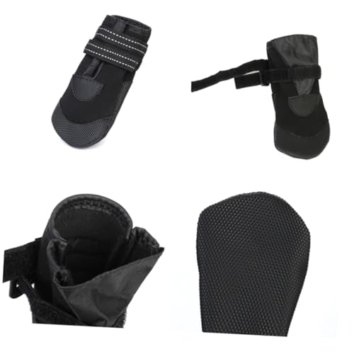 HOUDERCO 4 Stück wasserdichte Hundeschuhe für Kleine Hunde Warme rutschfeste Pfotenschützer mit Reflektierenden Streifen Verstellbare Elastische Winter Schuhe für Sicheren Spaziergang bei von HOUDERCO