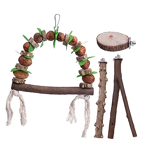 HOUDERCO 4Stücke Teiliges Nymphensittichspielzeug aus Bissfestem Holz für Papageien Dekoratives Kauspielzeug für Wellensittiche und Nymphensittiche für Vogelkäfige von HOUDERCO
