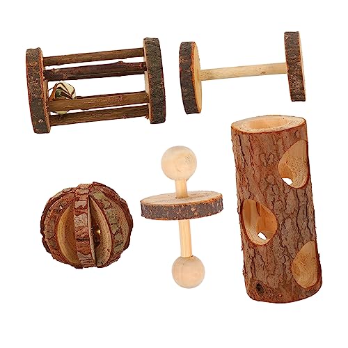 HOUDERCO 5 Stück Holzspielzeugset Für Hamster Kauspielzeug Für Kleintiere Aus Holz Zahnpflege Zubehör Für Hamster Meerschweinchen Chinchillas Spielzeug Für Aktives Spielen Und Kauen von HOUDERCO