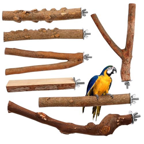 HOUDERCO 7Stücke Naturholz Vogelstangen Teilig für Papageien Sittiche Kanarienvögel und Installieren Vogelkäfig Zubehör für Zusätzliche Landeplattformen von HOUDERCO