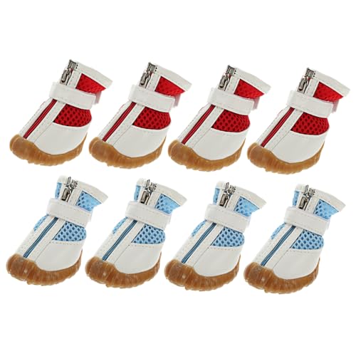 HOUDERCO 8Stücke Atmungsaktive Hundeschuhe rutschfeste Hundestiefel für Kleinen wasserdichte Pfotenschützer aus Mesh Einstellbar Komfortabel für von HOUDERCO