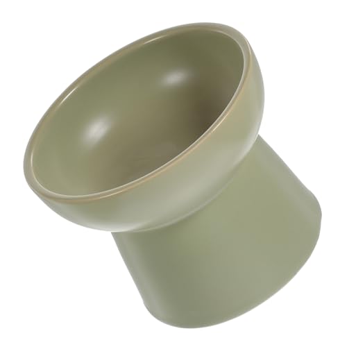 HOUDERCO Erhöhter Katzennapf aus Keramik Rutsch Katzenfutternapf mit Nackenschutz für Futter und Wasser Elegantem Matcha für Katzenpflege von HOUDERCO