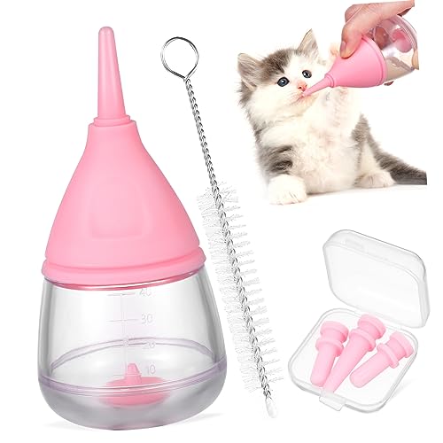 HOUDERCO Haustier Stillflasche Set für Welpen und Kätzchen Rosa Flasche mit Austauschbaren Nippeln Leicht zu Reinigen Sicher und Zuverlässig Klare Messmarkierungen für Präzises von HOUDERCO