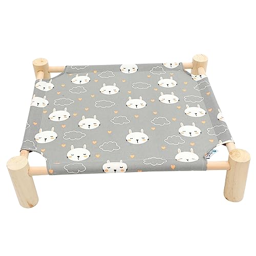 HOUDERCO Holz Pet Hängematte Erhöhtes Waschbares Katzenbett Atmungsaktiv für Kleine Hunde und Katzen Stabiles Holzgestell Komfortabler Schlafplatz für Drinnen und Draußen von HOUDERCO