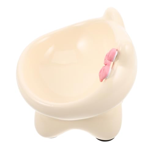 HOUDERCO Katzennapf Katzengericht Katzenfutterschale Geneigter Tierfutternapf Erhöhter Katzenteller Kleine Hundefutterschalen Erhöhter Hundenapf Tränkenäpfe Für Haustiere Beige Keramik von HOUDERCO