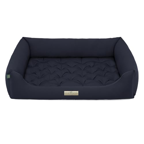 HOUND & NATURE | Orthopädisches Hundebett Zermatt, Hundekorb für Größere Hunde mit hohem Rand, Kuscheliges Hundesofa mit Hundekissen waschbar (L - 105x75 cm, Dunkelblau) von HOUND & NATURE