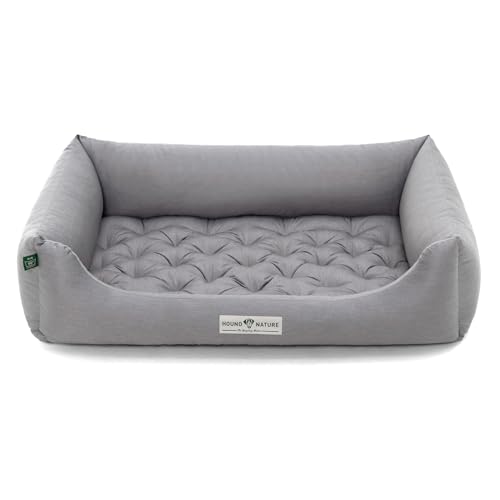 HOUND & NATURE | Orthopädisches Hundebett Zermatt, Hundekorb für Größere Hunde mit hohem Rand, Kuscheliges Hundesofa mit Hundekissen waschbar (L - 105x75 cm, Hellgrau) von HOUND & NATURE