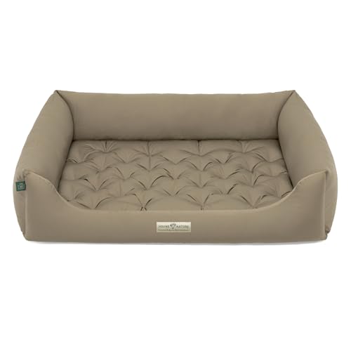 HOUND & NATURE | Orthopädisches Hundebett Zermatt, Hundekorb für Größere Hunde mit hohem Rand, Kuscheliges Hundesofa mit Hundekissen waschbar (L - 105x75 cm, Taupe) von HOUND & NATURE