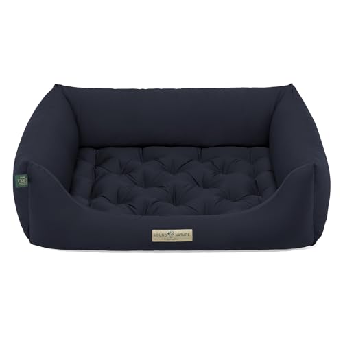 HOUND & NATURE | Orthopädisches Hundebett Zermatt, Hundekorb Mittelgroße Hunde mit hohem Rand, Kuscheliges Hundesofa mit Hundekissen waschbar (M - 95x70 cm, Dunkelblau) von HOUND & NATURE