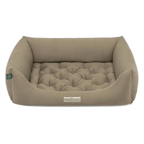 HOUND & NATURE | Orthopädisches Hundebett Zermatt, Hundekorb Mittelgroße Hunde mit hohem Rand, Kuscheliges Hundesofa mit Hundekissen waschbar (M - 95x70 cm, Taupe) von HOUND & NATURE