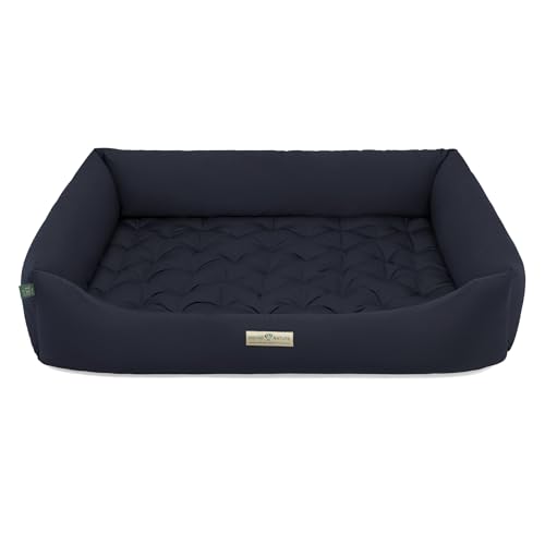 HOUND & NATURE | Orthopädisches Hundebett Zermatt, Gr. XXL für Sehr Große Hunde mit hohem Rand, Kuscheliges Hundesofa mit Hundekissen waschbar (XXL - 125x95 cm, Dunkelblau) von HOUND & NATURE
