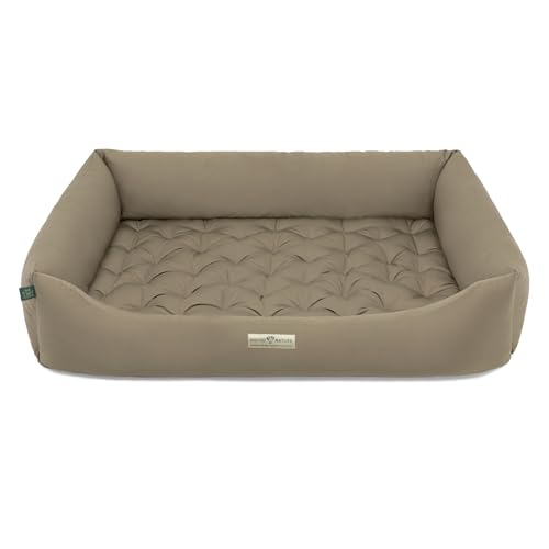 HOUND & NATURE | Orthopädisches Hundebett Zermatt, Gr. XXL für Sehr Große Hunde mit hohem Rand, Kuscheliges Hundesofa mit Hundekissen waschbar (XXL - 125x95 cm, Taupe) von HOUND & NATURE