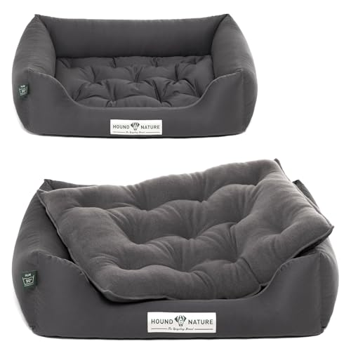 HOUND & NATURE | Öko Hundebett Zürich | Orthopädisch/Fest | Gr. S für Kleine Hunde - Kuscheliges, Flauschiges Hundebett Waschbar mit Wende - Liegekissen (S - 75x60 cm, Grau) von HOUND & NATURE