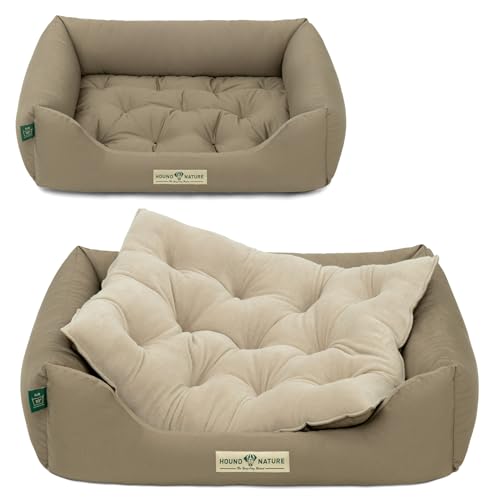 HOUND & NATURE | Öko Hundebett Zürich | Orthopädisch/Fest | Gr. S für Kleine Hunde - Kuscheliges, Flauschiges Hundebett Waschbar mit Wende - Liegekissen (S - 75x60 cm, Taupe) von HOUND & NATURE