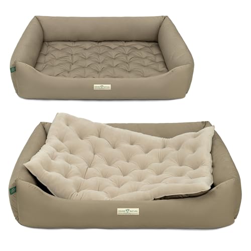 HOUND & NATURE | Öko Hundebett Zürich | Orthopädisch/Fest | Gr. XXL für Sehr Große Hunde - Kuscheliges, Flauschiges Hundebett Waschbar mit Wende - Liegekissen (XXL - 125x95 cm, Taupe) von HOUND & NATURE