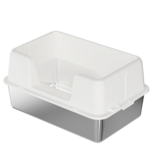 HOUSLUX Katzenklo XXL 50 * 35 * 27CM Katzentoilette Katzenklo Edelstahl Großes Katzenklo mit verlustsicherer Ausführung, das leicht zu reinigen ist und Weder Gerüche noch Rost verursacht von HOUSLUX