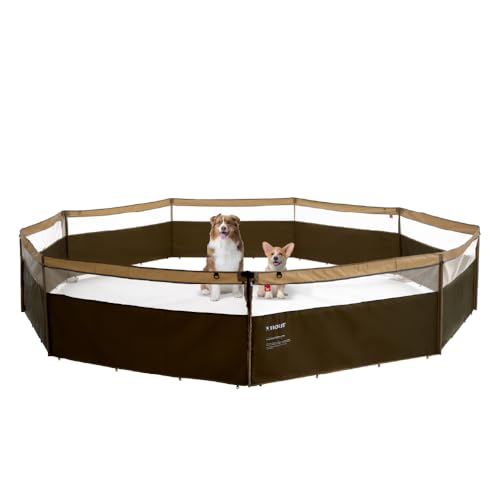 HOUT Outdoor Camping Metallzaun für Haustier, Durchmesser nach der Installation 431,8 cm, Höhe 76,2 cm, 9 Paneele, verbindbar, Khaki Braun von HOUT