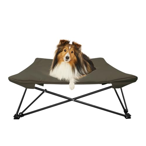 HOUT Zwei Höhen in einem, Hundebett für Haustiere, wasserdichtes Netzgewebe, verstellbare Höhe, Indoor/Outdoor (Khakibraun, groß) von HOUT
