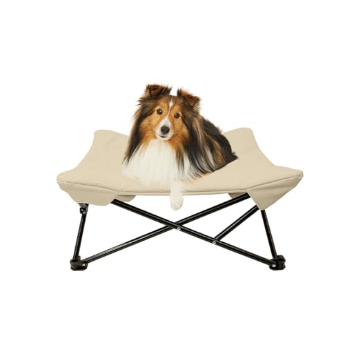 HOUT Zwei Höhen in einem, Hundebett für Haustiere, wasserdichtes Netzgewebe, verstellbare Höhe, für drinnen und draußen (Beige, Medium) von HOUT