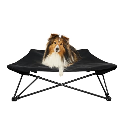 HOUT Zwei Höhen in einem, Hundebett für Haustiere, wasserdichtes Netzgewebe, verstellbare Höhe, für drinnen und draußen (schwarz, groß) von HOUT