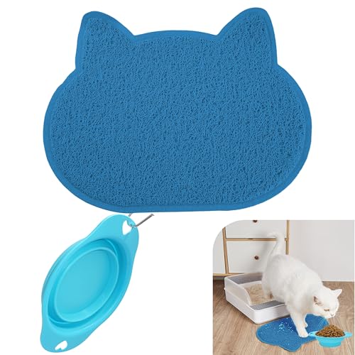 2-in-1 Haustier Reise Set - Blau wasserdichte Hundestreu Matte (40cm) + Faltbarer Silikon Hundenapf (705ml) - Rutschfestes, wiederverwendbares, tragbares Haustierzubehör zum Füttern, Wandern, Camping von HOVUK