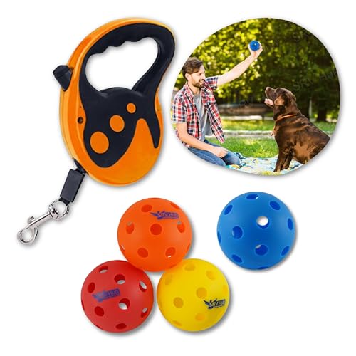 5 m lange verwicklungsfreie einziehbare Hundeleine mit 4 kostenlosen Spielbällen für Haustiere, reflektierende, ausziehbare Hundeleine für Haustiere mit One-Touch-Bremssystem von HOVUK