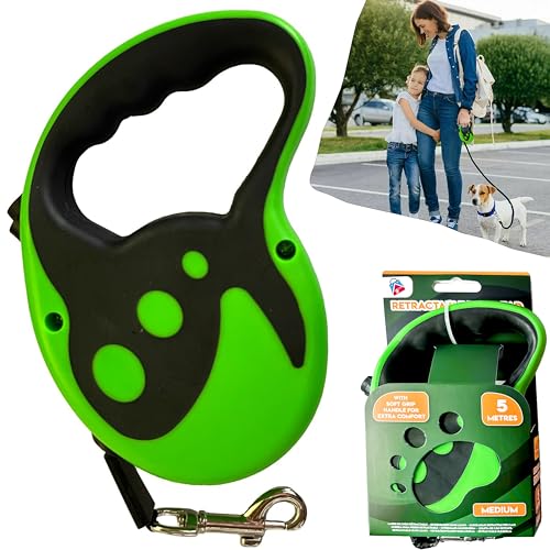 Einziehbare Hundeleine, kein Verheddern, 5 m reflektierende Nylon-Leine, drehbarer Clip, Einhandbremse, Gummigriff, reflektierende Hundeleine Einziehbare Hundeleine, kein Verheddern, 5 m reflektierende Nylon-Leine, drehbarer Clip, Einhandbremse, Gummigriff, reflektierende Hundeleine von HOVUK